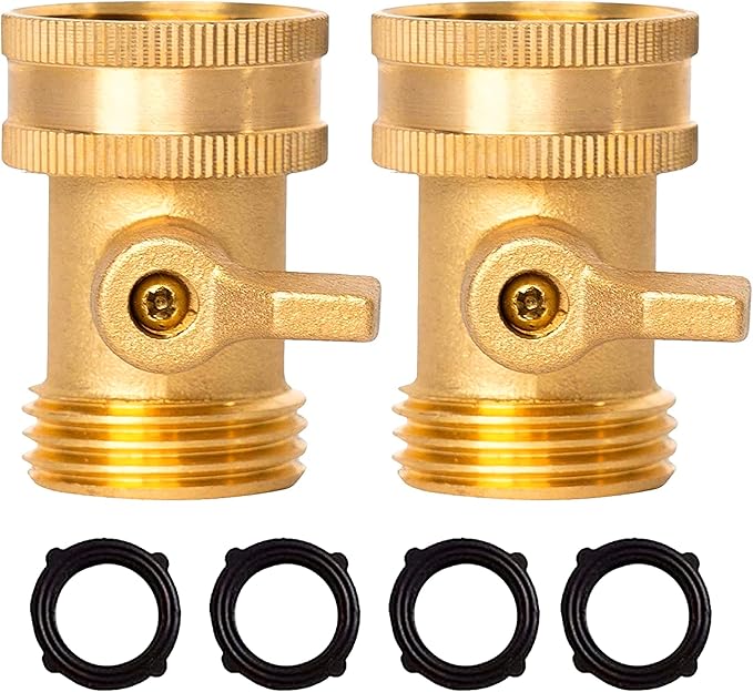 Brass Garden Hose Shut-Off Valve, 2 Pack 3/4 Inch Heavy Duty Solid Brass Garden Hose Shut Off Valve with 4 Extra Rubber Washers