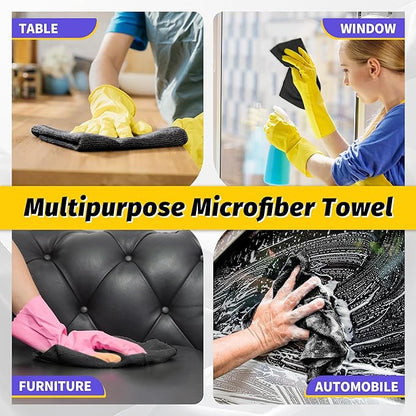 HOMERHYME Microfiber Cleaning Cloth, 100 Pack Black Cleaning Rags Microfiber Towel Bulk Absorbent Lint-Free Wash Cloths, All-Purpose Towels for Cars, Shop, Automotive, Garage, Home & Kitchen