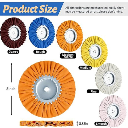 Amylove 8 Inch Airway Buffing Wheels Aluminum Wheel Polishing Kit in Diameter 5/8 Inch Arbor Hole, Polishing Compound and Metal Polish Kit for Angle Grinder(Vibrant Color,12 Pcs)