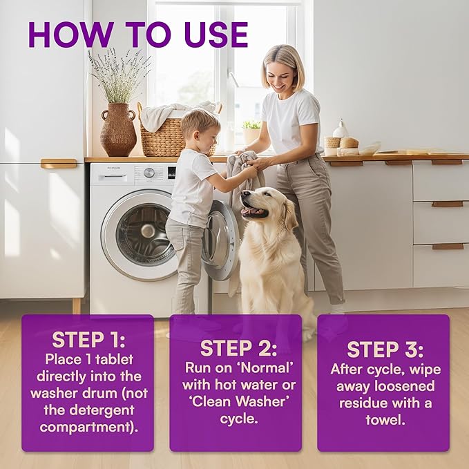 CLYND Washing Machine Cleaner Tablets 24 Pack for HE Front Load, Top Load Washing Machine Cleaning Tablets Descaler and Deodorizer, Formulated for Pet Owners, 1 Year Supply Laundry Washer Cleaner