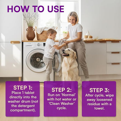 CLYND Washing Machine Cleaner Tablets 24 Pack for HE Front Load, Top Load Washing Machine Cleaning Tablets Descaler and Deodorizer, Formulated for Pet Owners, 1 Year Supply Laundry Washer Cleaner