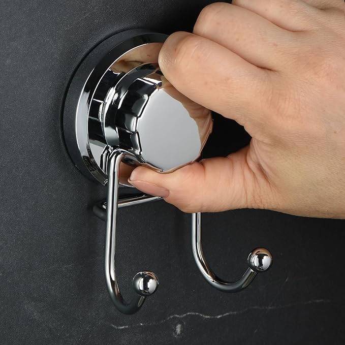 HASKO Suction Cup Hook for Shower, Stainless Steel Bathroom Suction Towel Hooks Hanger, Organizer for Towel, Bathrobe and Loofah, Includes Optional No Drill Adhesive Mount for Inside Shower, Chrome