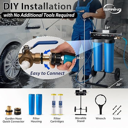 iSpring Spotless Water System for Car Wash, Deionized Water System with Bypass Valve & Rolling Cart, Spot Free Solutions for All Vehicles, Motorcycles, RV, Bikes, Boats, and Yachts, Model: WGB22BD-BP