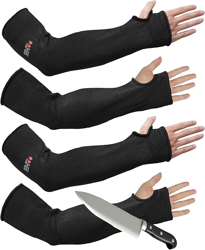 GOL-SIV Arm Protectors For Thin Skin And Bruising, Cut Resistant Sleeves For Men Women, A5 Level Farmer Sleeve For Gardening (Black & Black, 17.7 In - 2pairs)