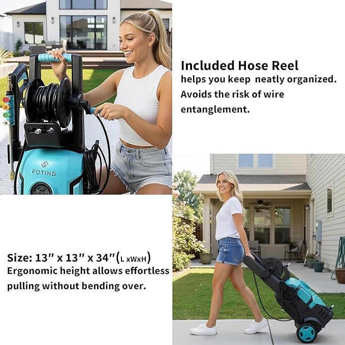 2026Upgraded Pressure Washer 5000PSI with Adj-8-Level Touch Screen, 34" Tall Power Washer, 4 Quick Connect Nozzles, Inlet Hose&Filter&500mlFoam Cannon for Cars/Fences/Driveways,Blue