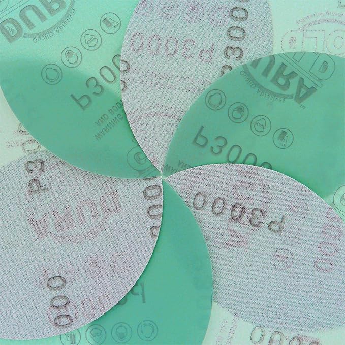 Dura-Gold Premium 5" Green Film Sanding Discs - 3000 Grit (Box of 50) - Hook & Loop Backing Sandpaper Discs for DA Sanders, Finishing Cut Abrasive, Sand Automotive Paint Car Detailing Woodworking Wood
