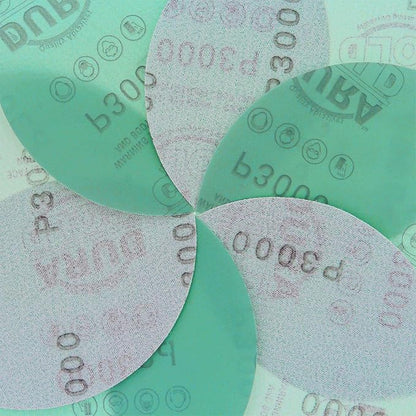 Dura-Gold Premium 5" Green Film Sanding Discs - 3000 Grit (Box of 50) - Hook & Loop Backing Sandpaper Discs for DA Sanders, Finishing Cut Abrasive, Sand Automotive Paint Car Detailing Woodworking Wood