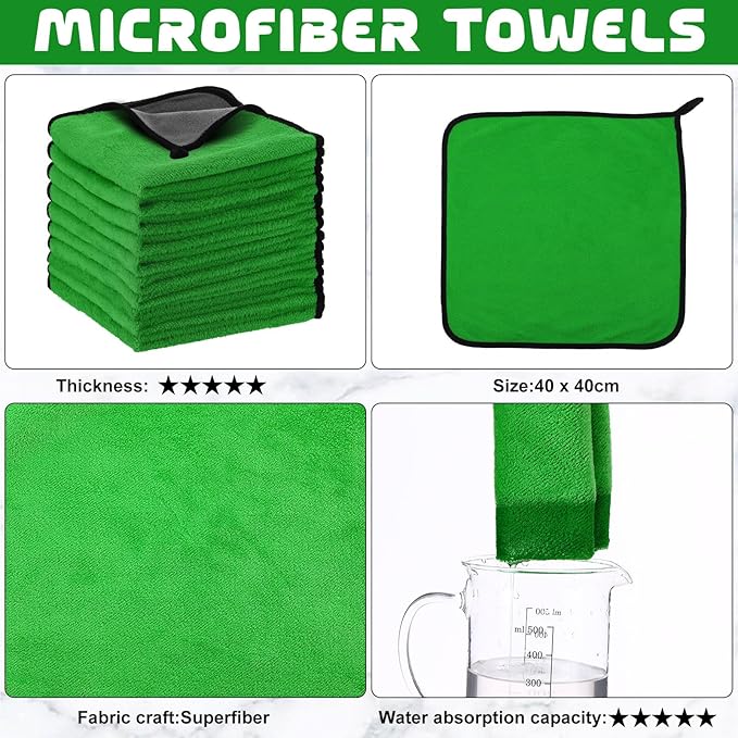Tallew 50 Pcs Microfiber Towels 16 Inch x 16 Inch Microfiber Cloth Car Drying Towels for Cars Washing Polishing Office Windows Cleaning Household Supplies (Green,Gray)