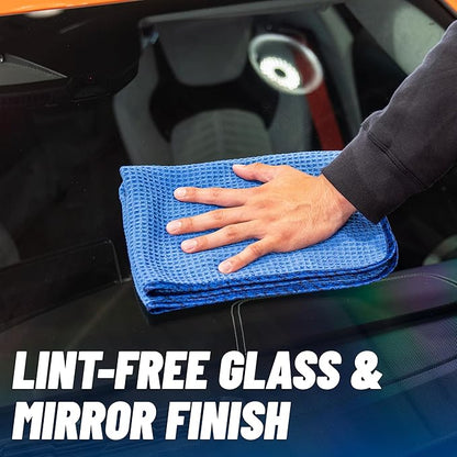 Chemical Guys Waffle Weave Glass and Window Microfiber Towel Blue 2 Pack (24" x 16") - Streak-Free Towel for Glass, Mirrors, and Windows (MIC70802)