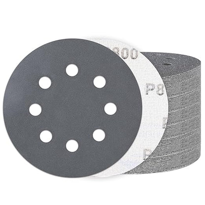 100PCS 5 Inch Hook and Loop Sanding Discs 800 Grit, 8 Hole Wet Dry Orbital Sander Sand Paper, Silicon Carbide Sandpaper for Automotive Wood Metal Glass