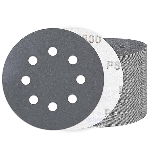 100PCS 5 Inch Hook and Loop Sanding Discs 800 Grit, 8 Hole Wet Dry Orbital Sander Sand Paper, Silicon Carbide Sandpaper for Automotive Wood Metal Glass
