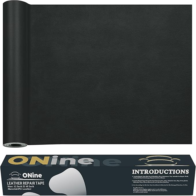 ONine Leather Repair Tape,Self Adhesive Leather Repair Patch,Leather Patches for Furniture,Sofa,Car Seats,Office Chair.Vinyl Repair Kit 12x48in(Dark Grey)