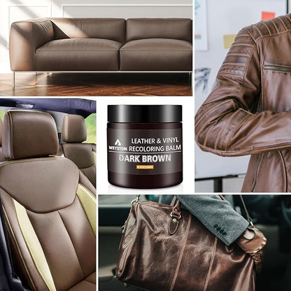 WEYSTOM Leather Recoloring Balm - Dark Brown Leather Repair Kit for Furniture, Dye, Recolor, Renew, Repair & Restore Aged, Faded, Cracked, Peeling and Scuffed