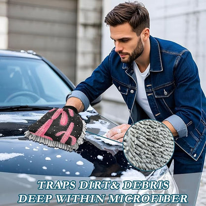 ALAZA Pink Cactus Cacti Car Wash Mitt Scratch Free, 2 Pack Absorbent Microfiber/Chenille Washing & Drying Mitts, M
