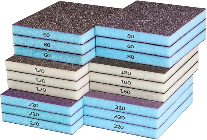 18pcs Sanding Sponge Kit 60, 80, 120, 180, 220, 320 grit, Soft Sanding Blocks Washable and Reusable, Double-Sided Sponge Sanding Blocks Wet Dry Sandpaper Pad for Wood Metal Furniture Paint