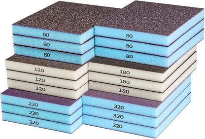 18pcs Sanding Sponge Kit 60, 80, 120, 180, 220, 320 grit, Soft Sanding Blocks Washable and Reusable, Double-Sided Sponge Sanding Blocks Wet Dry Sandpaper Pad for Wood Metal Furniture Paint