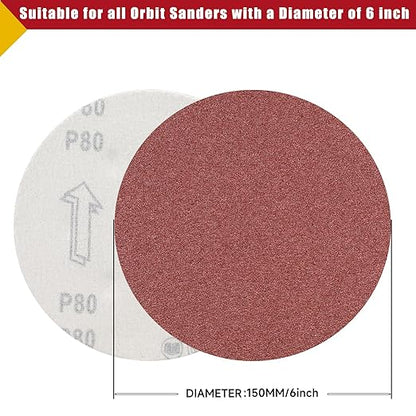100 PCS 6 Inch Sanding Discs 60 Grit Hook and Loop Sandpaper, Round Orbital Sand Paper Discs for Sander
