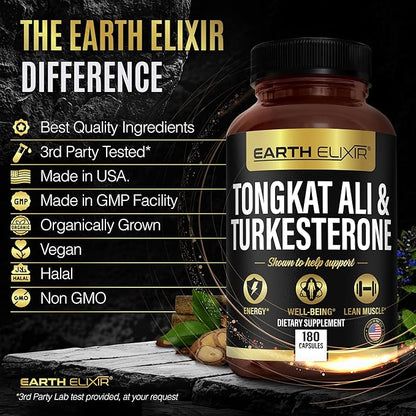 Turkesterone & Tongkat Ali for Men – Natural Testosterone Support, 2-in-1 High Potency Turkesterone Supplement for Men & Women - Made in USA & 3rd Party Tested
