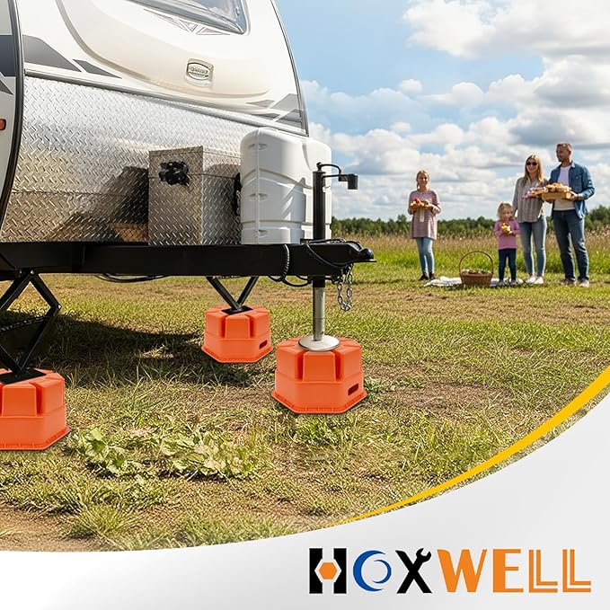 HOXWELL 6" H Trailer Jack Block 4 Pack with Bag, 40000 lbs Capacity per Camper RV Stabilizer Blocks for Any Tongue Jack, Post, Foot, Round Square or Scissor Stabilizer, Stackable & Portable, Orange