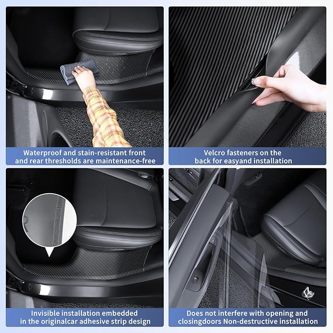 SHINELINERS Door Sill Protector for Tesla Model Y Juniper 2025 2026, 8 Pieces, Front and Rear, Carbon Fiber Pattern, ABS Material