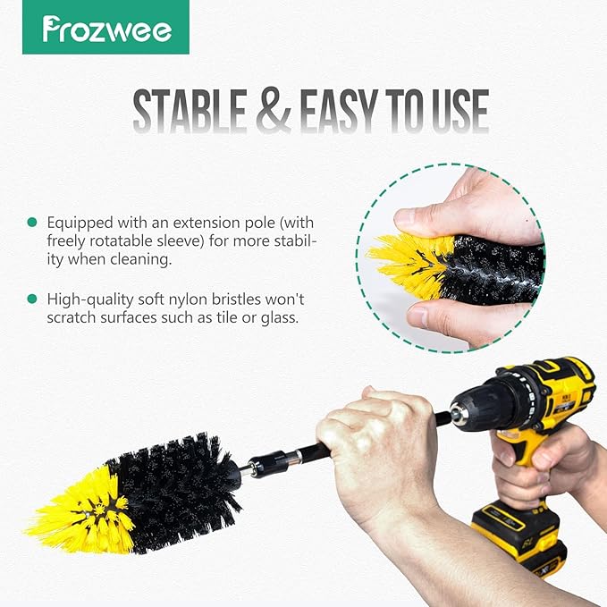 Prozwee 2PACK Tile Corner Drill Brush,Upgraded Powerful Scrubber Brush Made to Tackle Corner Stains,Cleaning Corner of Grout, Tiles, Sinks, Bathtub, Bathroom, Kitchen