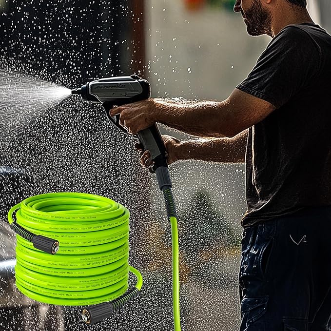 Hourleey Pressure Washer Hose 30 FT, 3600 PSI Flexible Kink Resistant Power Washer Hose Replacement, Pressure Hose Extension with 1/4" Quick Connect, Green