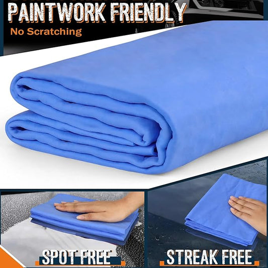 Premium Absorbent Car Drying Towel, 2 Pack 26''x17'' Super Soft Shammy Towel for Vehicle, Reusable Chamois Cloth for Car Drying, Dust Remove, Bathroom, Scratch/Spot/Streak Free, Yellow & Blue