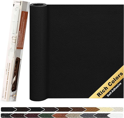KING MOUNTAIN Leather Repair Patch,12 x 60 Inches self Adhesive Leather Repair Tape for Damaged Leather Furniture, Sofa Seating,Car Seats, Leather Goods（Black）