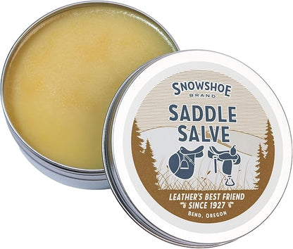 Snowshoe Saddle Salve, Made in USA Since 1927 - Protect, Condition, Restore & Waterproof - Multipurpose Saddle Conditioner for Bridles, Reins & More (12 oz)