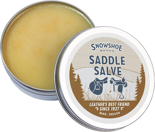 Snowshoe Saddle Salve, Made in USA Since 1927 - Protect, Condition, Restore & Waterproof - Multipurpose Saddle Conditioner for Bridles, Reins & More (12 oz)