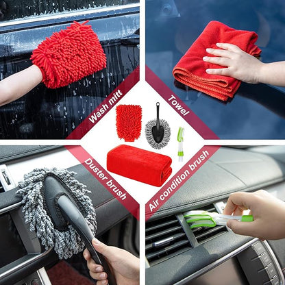 GPUSFAK 26Pcs Car Wash Cleaning Kit with Foam Gun Sprayer Detailing Brushes Window Water Scraper Tire Brush Towels Complete Interior Exterior Detailing Set for Car