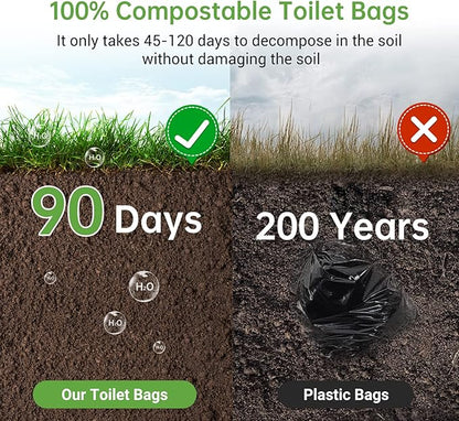 Portable Toilet Replacement Bags, 50 Count, 8 Gallon Capacity, Compostable, Leak-Proof, Durable, Versatile, and Compatible