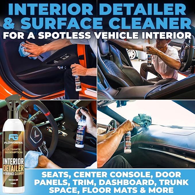 Flowgenix Interior Car Cleaner and Protectant Spray - Interior Detailer and Restoration for Seats, Upholstery, Dashboard, Vinyl, Trim & more - Automotive Detailing Spray for Cars, Motorcycle, RV