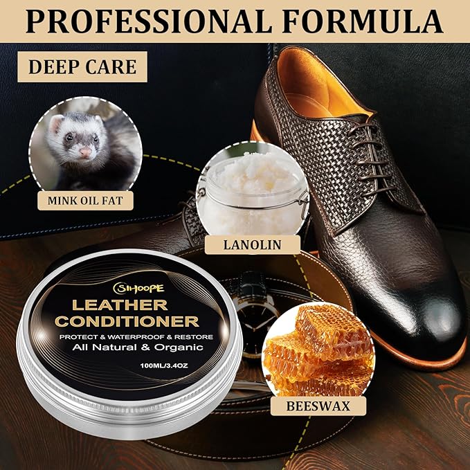 8.8oz Leather Recoloring Balm with 100ml Mink Oil,Medium Brown Leather Repair Kit for Furniture,Leather Repair Cream,Leather Scratch Repair for Car Interior,Leather Conditioner for Couch