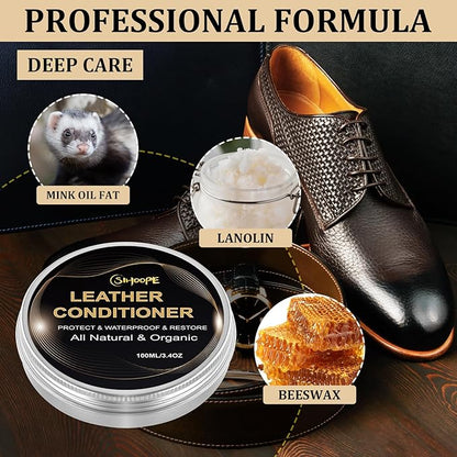 8.8oz Leather Recoloring Balm with 100ml Mink Oil,Gray Leather Repair Kit for Furniture,Leather Repair Cream,Leather Scratch Repair for Car Interior,Leather Conditioner for Couch