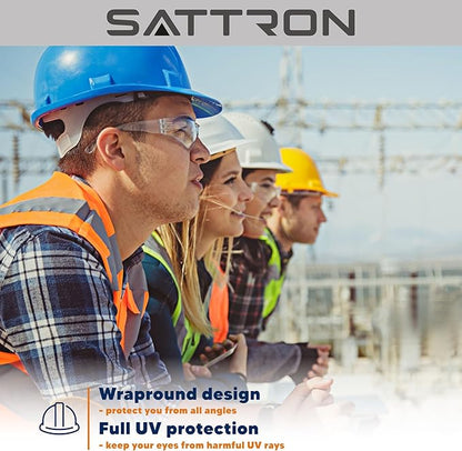 SATTRON Clear Safety Glasses Bulk of 50, ANSI Z87.1 Eye Protection for Women Men, Scratch & Impact Resistant Protective Glasses, Ideal for Lab, Construction, Shooting