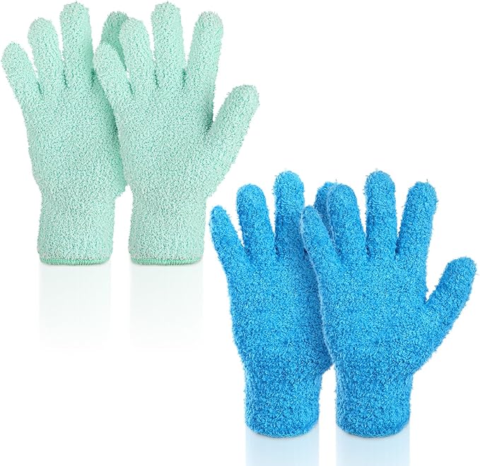 LXUEJIE 2 Pairs Microfiber Dusting Gloves, Reusable Plant Dusting Gloves Washable Mittens Cleaning Glove Microfiber Dusters for House Furniture Blinds Kitchen Plants(Blue, Royal Blue)