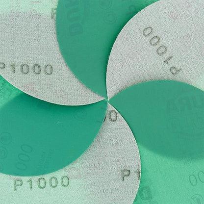 Dura-Gold Premium 5" Green Film Sanding Discs - 1000 Grit (Box of 50) - Hook & Loop Backing Sandpaper Discs for DA Sanders, Finishing Extra Fine Cut Abrasive - Sand Automotive Paint, Woodworking Wood