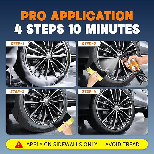 Tire Shine Spray Kit - Restore Deep Black Shine, Non-Greasy Finish, Prevents Fading & Cracking, Easy Apply with Brush (10.15 fl oz / 300mL)