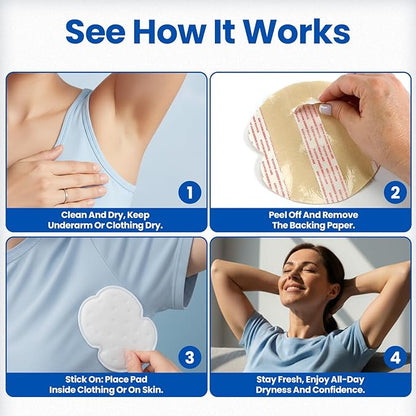 Underarm Sweat Pads for Men and Women – Disposable Armpit Shields to Combat Sweat. Regain Your Confidence with Our Easy-to-Use Underarm Pads Designed for All-Day Protection.