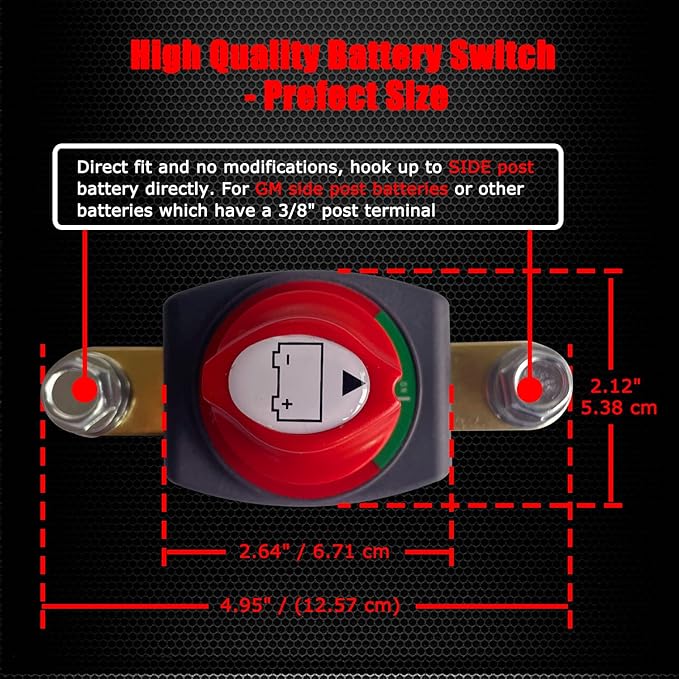 Ampper Side Post Battery Disconnect Switch 12V - 48V, Marine Battery Switch Disconnect Power Cut Shut Off for Car, RV and Boat (On/Off)