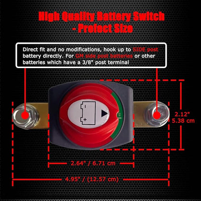 Ampper Side Post Battery Disconnect Switch 12V - 48V, Marine Battery Switch Disconnect Power Cut Shut Off for Car, RV and Boat (On/Off)