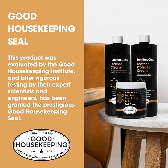 Furniture Clinic Leather Complete Restoration Kit | with Leather Recoloring Balm, Cleaner, 2-in-1 Protection Cream & Conditioner, Sponge, and Cloth | Repair Kit for Furniture (Dark Brown)
