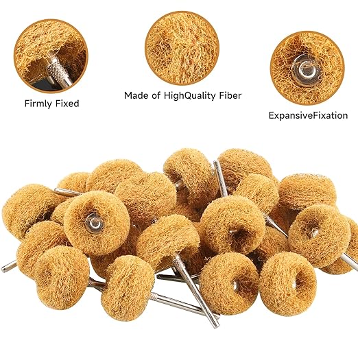 100 PCS Abrasive Buffing Wheels,1 Inch Buffing Polishing Wheel Set for Rotary Tool Accessorie 1/8'' (3mm) Shank, Yellow 80 Grits for Metal,Wood, Rust Removal