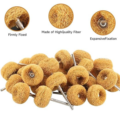 100 PCS Abrasive Buffing Wheels,1 Inch Buffing Polishing Wheel Set for Rotary Tool Accessorie 1/8'' (3mm) Shank, Yellow 80 Grits for Metal,Wood, Rust Removal