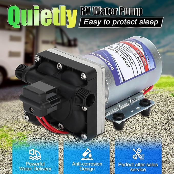 5059-1310-D011 5.3 GPM Automatic Demand 12VDC Diaphragm Pump with 60 PSI Built-In Pressure Switch, Viton valves, Self-Priming & 1/2" NPTF Port