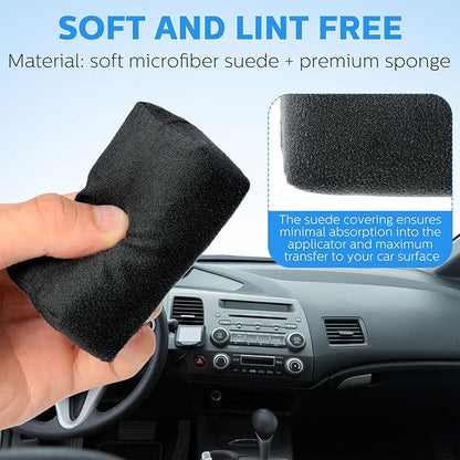 Riakrum 12 Pack Microfiber Applicator Pads Suede Car Detailing Sponge Ceramic Coating Applicator Pads Coating Sponge for Cars Graphene Metal Plastic Trim Ceramic Spray Applying Wax (Black)
