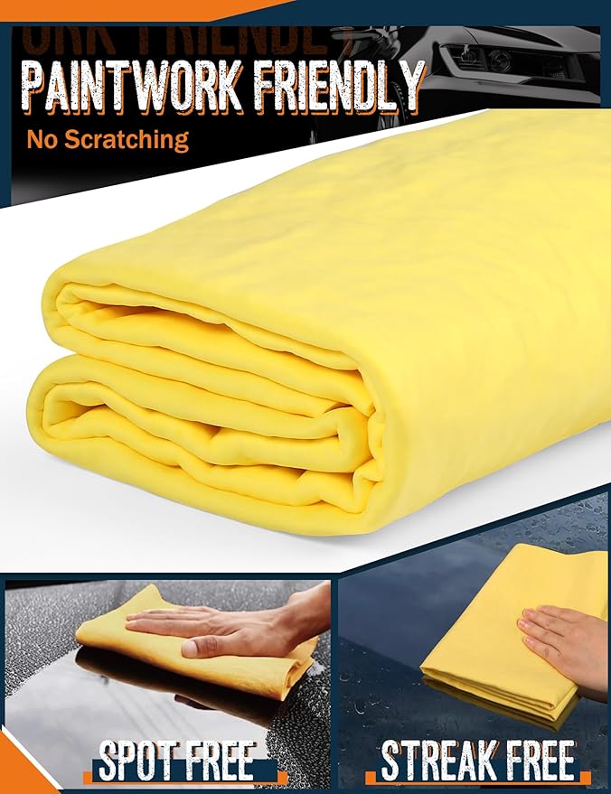Premium Shammy Towel for Car, Super Absorbent 26""x17"" Large Car Drying Towel, Reusable Soft Car Wash Cloth, Chamois Cloth for Car, Dust Remove, No Scratch/Spot/Streak, Yellow