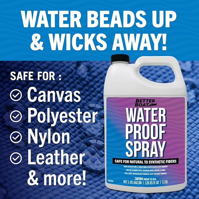 Fabric Waterproof Spray, 1 Gallon Heavy Duty Waterproofing Protector and Water Proof Repellent for Outdoor Marine Canvas, Boat Tops, Vinyl Seats, Tents, Clothing, Boots, Jackets, and Clothes