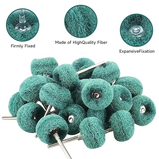 100 PCS Abrasive Buffing Wheels,1 Inch Buffing Polishing Wheel Set for Rotary Tool Accessorie 1/8'' (3mm) Shank, Green 150 Grits for Metal,Wood, Rust Removal